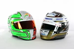 Formula One World Championship: The helmets of Vitantonio Liuzzi Force India F1 and Adrian Sutil Force India F1