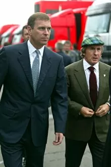 Images Dated 6th July 2002: Formula One World Championship: HRH Prince Andrew, The Duke of York with Sir Jackie Stewart Jaguar