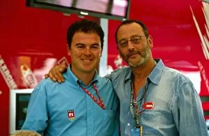 Images Dated 14th July 2003: Formula One World Championship: ITV commentator James Allen with French Actor Jean Reno