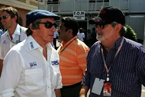 Images Dated 19th May 2005: Formula One World Championship: Jackie Stewart with George Lucas Star Wars creator
