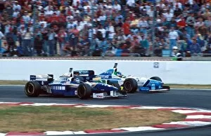 Formula One World Championship: Jacques Villeneuve Williams FW18 takes Jean Alesi for2nd place