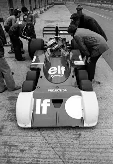 Images Dated 31st January 2008: Formula One World Championship: Jody Scheckter has his first run in the six-wheeled Tyrrell P34