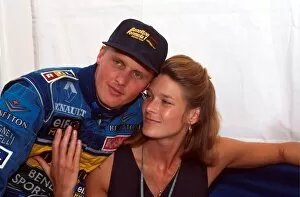 United Kingdom Collection: Formula One World Championship: Johnny Herbert celebrates his first GP victory with his wife Becky