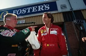 Britain Collection: Formula One World Championship: Johnny Herbert, left, shares a joke with Gerhard Berger