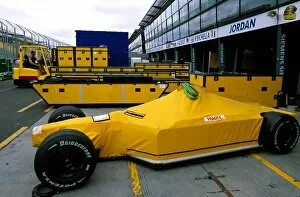 Images Dated 10th March 2003: Formula One World Championship: A Jordan Ford EJ13 awaits unpacking having been in transit