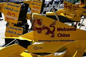 Images Dated 23rd September 2004: Formula One World Championship: The Jordan message from Bahrain is Welcome China
