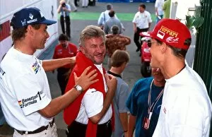 France Collection: Formula One World Championship: L to R: Gerhard Berger, Willi Weber and Michael Schumacher