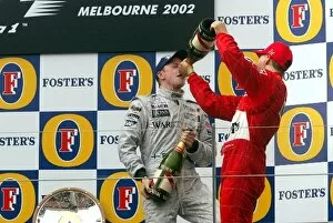 Images Dated 3rd March 2002: Formula One World Championship: L-R: Kimi Raikkonen, 3rd place, Michael Schumacher, winner