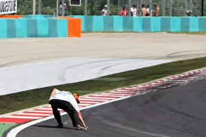 Hungarian Gallery: Formula One World Championship: Marshal clears some debris from turn 1 at the start of the race