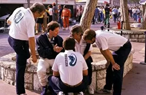 Team Collection: Formula One World Championship: Martin Brundle Brabham, chats with his mechanics