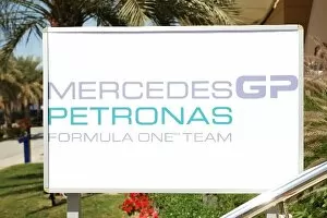 Bahrain Collection: Formula One World Championship: Mercedes GP sign in the paddock