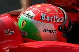 2004 Collection: Formula One World Championship: A new helmet design for Michael Schumacher Ferrari F2004