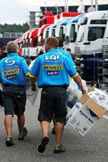 Images Dated 22nd July 2005: Formula One World Championship: A new Renault engine cover arrives in the paddock