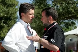 Images Dated 3rd March 2005: Formula One World Championship: Nick Fry BAR Team Principal talks with Paul Stoddart Minardi Team