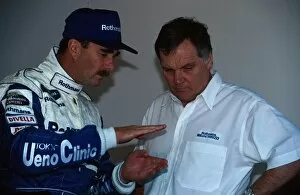 Formula One World Championship: Nigel Mansell, left, discusses the Williams with Patrick Head Williams Technical
