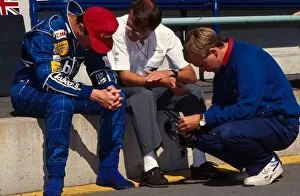 Formula One World Championship: Nigel Mansell shows his feelings after retiring on the last lap whilst leading