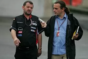 Images Dated 10th September 2005: Formula One World Championship: Paul Stoddart Minardi Team Owner talks to journalist Adam Cooper