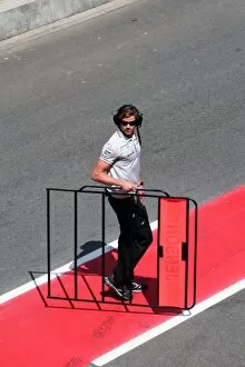 Images Dated 10th July 2010: Formula One World Championship: Pit board for Jenson Button McLaren returned to the garage