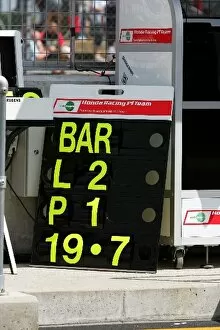 Images Dated 4th July 2008: Formula One World Championship: Pit board for Rubens Barrichello Honda Racing F1 Team