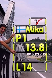 Images Dated 11th May 2002: Formula One World Championship: A pitboard hung out for Mika Salo Toyota