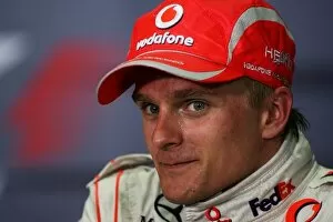Images Dated 23rd March 2008: Formula One World Championship: Third placed Heikki Kovalainen McLaren in the post race FIA Press