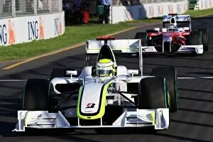 Formula One World Championship: Pole sitter Jenson Button Brawn Grand Prix BGP 001 in parc ferme