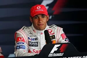 Images Dated 7th July 2007: Formula One World Championship: Pole sitter Lewis Hamilton McLaren in the FIA Press Conference