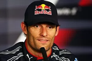 Images Dated 11th July 2009: Formula One World Championship: Pole sitter Mark Webber Red Bull Racing in the FIA Press Conference