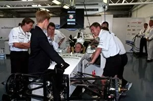 Formula One World Championship: Prince Harry in the Stewart Ford garage during the British Grand Prix at Silverstone