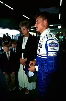 Formula One World Championship: Princess Diana and Prince Harry meet David Coulthard Williams at Silverstone during