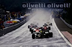 Belgian Gallery: Formula One World Championship: Race winner Ayrton Senna Lotus 97T leads the field into La Source at the start of the race