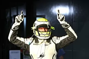 Formula One World Championship: Race winner Jenson Button Brawn Grand Prix in parc ferme