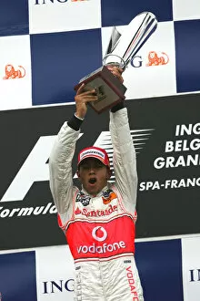 Spa Francorchamps Gallery: Formula One World Championship: Race winner Lewis Hamilton McLaren on the podium