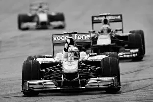 Black and White Images Collection: Formula One World Championship: Race winner Lewis Hamilton McLaren MP4 / 25 celebrates at the end