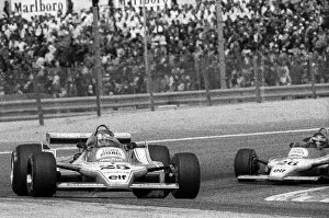 Jarama Collection: Formula One World Championship: Race winner Patrick Depailler Ligier JS11 leads his team mate
