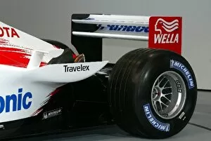 Images Dated 8th January 2003: Formula One World Championship: Rear wing, rear wheel and winglet detail on the brand new Toyota
