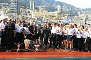 Formula One World Championship: The Red Bull team celebrate in the Red Bull Energy Station pool
