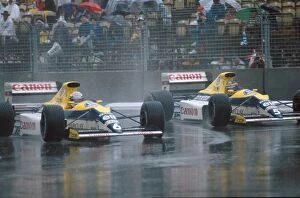 F1 Collection: Formula One World Championship: Ricardo Patrese Williams FW13 slips inside team mate Thierry Boutsen