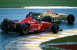 Formula One World Championship: Rubens Barrichello Jordan 196 battles with Michael Schumacher