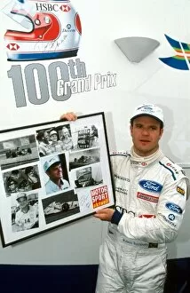 Formula One World Championship: Rubens Barrichello Stewart Ford SF3 celebrates his 100th Grand Prix