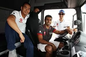 Transporter Collection: Formula One World Championship: Sakon Yamamoto Hispania Racing F1 Team in a transporter cab with
