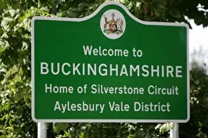 Images Dated 1st July 2008: Formula One World Championship: A sign claiming Silverstone is in the county of Buckinghamshire