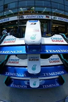 Images Dated 6th March 2003: Formula One World Championship: Spare front wing assemblies for Sauber C22