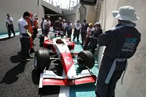 Images Dated 29th October 2009: Formula One World Championship: A Toyota F1 car is used to practice an extraction from the pit lane