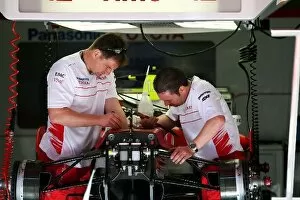Formula One World Championship: Toyota TF108 is prepared in the pits