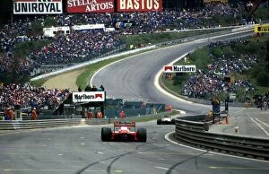 Gp Win Gallery: Formula One World Championship: Winner Alain Prost Mclaren MP4-3 approaches Eau Rouge