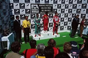 Images Dated 22nd February 2001: Formula One World Championship: Winner Alain Prost, centre, with second place Ivan Capelli, left