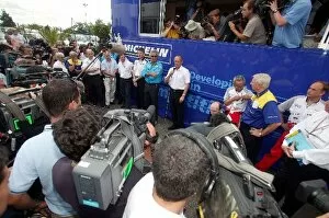 Images Dated 1st July 2005: Formula One World Championship: The worlds media gather to hear an interview with the Michelin