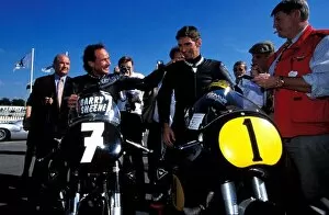 Images Dated 17th March 2003: Goodwood Revival Meeting: Former Motorcycle racers Barry Sheene and Damon Hill prepare to do battle