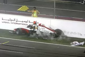 Images Dated 13th February 2009: GP2 Asia Series: The crashed car of Sakon Yamamoto ART Grand Prix